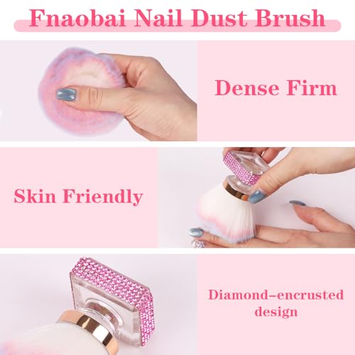 Nail Dust Brush Shiny Rhinestone Makeup Brush for Nails Tech Cleaning Supplies Acrylic Flower Shape Art Brush Clean Up Accessories (Pink)