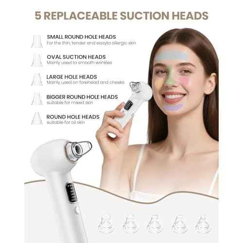 Pore Vacuum Blackhead Remover Kit - 5 Suction Heads & Extractor Tools, 3 Adjustable Suction Levels - Facial Pore Cleansing for Women&Men (White)