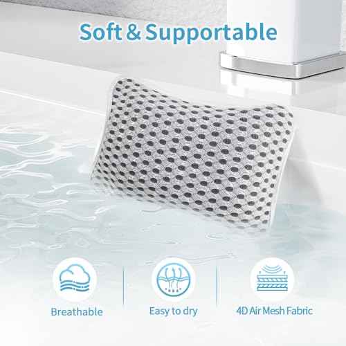 Luxury Bath Pillows for Tub, Slip Resistant Waterproof Bath Pillows for Tub Neck and Back Support with 2 Strong Suction Cups, Relaxing Spa Essentials