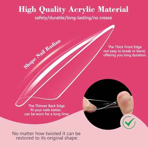 504PCS 3XL Stiletto Nail Tips, Extra Long Clear Acrylic Nails Professional, 12 Sizes Tapered Acrylic Press On Gel Nail Tips for Nail Salons Home DIY