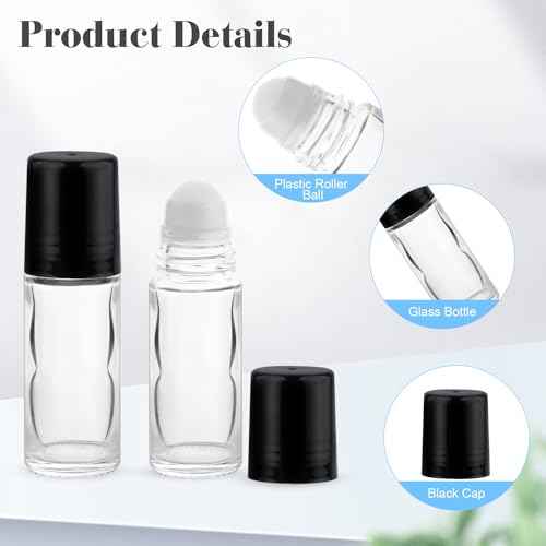 12 Pcs 30ml/1oz Roll On Bottles Empty Essential Oil Roller Bottle Clear Glass Bottle with Plastic Roller Ball & Black Lid for Perfume Cosmetic Oils