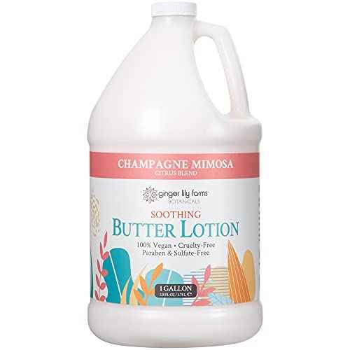 Ginger Lily Farms Botanicals Soothing Butter Lotion for Dry Skin, Champagne Mimosa, 100% Vegan & Cruelty-Free, Citrus Blend Scent, 1 Gallon (128 fl oz) Refill