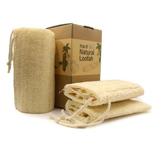 Rough Natural Loofah Sponge Exfoliating Body Scrubber for Men Daily Deepcleaning Green Glow Hard Luffa Dye-Free Biodegradable Scratch-Free(6inch,3Pack)