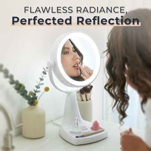 Zadro 11" Fluorescent Lighted Makeup Mirror with 10X/1X Magnification and Tray