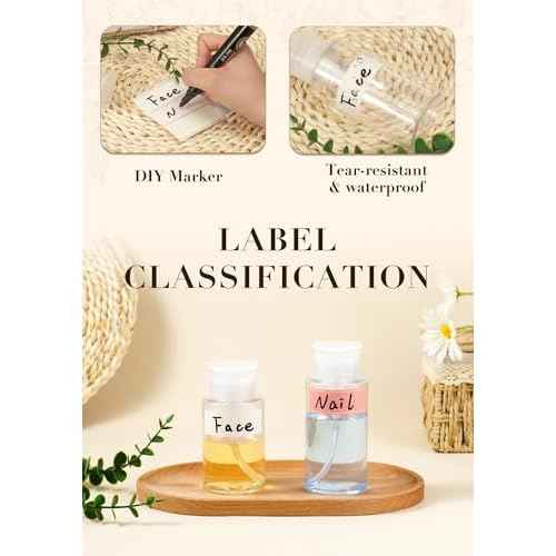 2 Pack Push Down Pump Dispenser, Empty Pump Bottle Dispenser with DlY Lables for Nail Polish, Makeup Remover, Alcohol, Facial Toner 5.1oz/150ML