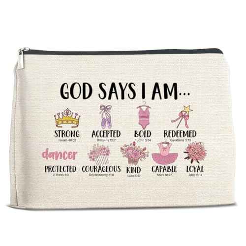 Inspirational Christian Gifts for Girls Her, Religious Gifts Motivational Dancer Ballerina Girls Makeup Bag, God Says I Am Dancer Cosmetic Bag Makeup Pouch