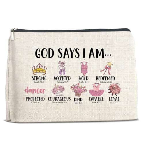 Inspirational Christian Gifts for Girls Her, Religious Gifts Motivational Dancer Ballerina Girls Makeup Bag, God Says I Am Dancer Cosmetic Bag Makeup Pouch