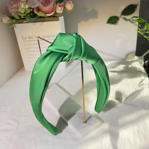 Green Knotted Headbands for Women Satin Wide Headband Non Slip Head Bands Fashion Headband Hair Styling Accessories Womens Sisters Girls Gifts
