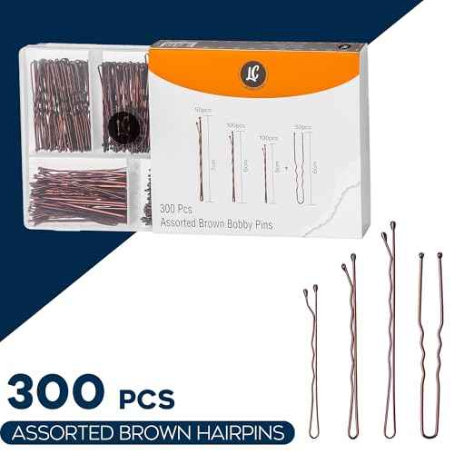 300 Pack Brown Bobby Pins Set by Luxurecourt, 3 Assorted Sizes of Large and Small Premium Bobby Pins + Regular Size U Shaped Hair Pins for Buns, Updo Style - Nonslip with Rounded Ends.