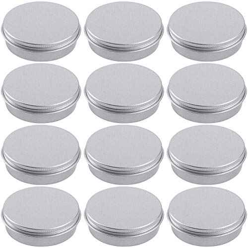 2 Ounce Aluminum Tin Jar Refillable Containers 60 ml Aluminum Screw Lid Round Tin Container Bottle for Cosmetic,Lip Balm, Cream, 12 Pack.