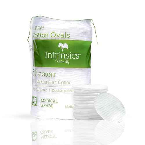 Intrinsics Premium Cotton Ovals (50 Count) ? Dual-Sided 3¡± Medium-High Absorbency Large Cotton Pads, Lint-Free Hypoallergenic Cotton for Makeup Removal, Cleansing, and Exfoliation