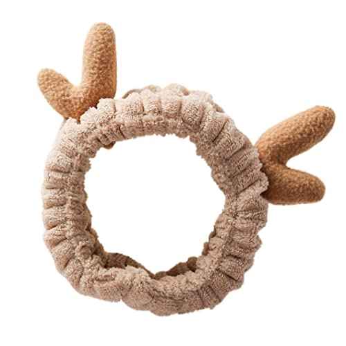 Luxshiny Bandana Headband Deer Antlers Headband, Christmas Spa Plush Reindeer Antler for Makeup Shower (Khaki) Girls s
