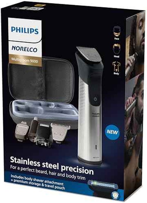 Norelco Philips Multigroom Series 9000-21 Piece Men's Grooming Kit for Beard, Body, face, Nose, Ear Hair Trimmer w/Premium Storage case, MG9510/60