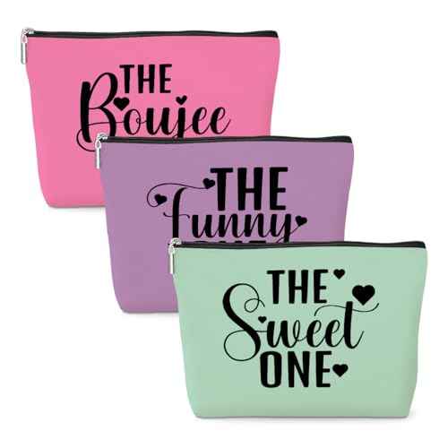 3 Pcs Cosmetic Bags for Women Makeup Bag Toiletry Bag Funny Girls Trip Gifts Favors Girls Weekend Bachelorette Party Bestie Best Friend Friendship Gifts for Women Sister Mom, Pink Purple Green