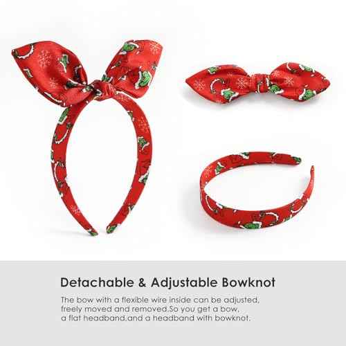 2PCS Christmas Bow Headband Green Monster Knotted Headwear Halloween Costume Hair Accessories New Year Party Gift