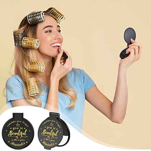 36 Pcs 2.76 Inch Inspirational Compact Mirror Bulk Party Favors Quinceanera Gift Purse Small Mirror Pocket Mini Gifts for Women Adult Coworker Halloween Christmas Friends (Black)