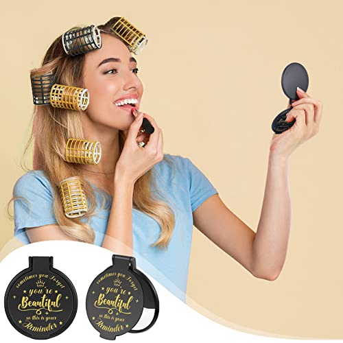 36 Pcs 2.76 Inch Inspirational Compact Mirror Bulk Party Favors Quinceanera Gift Purse Small Mirror Pocket Mini Gifts for Women Adult Coworker Halloween Christmas Friends (Black)