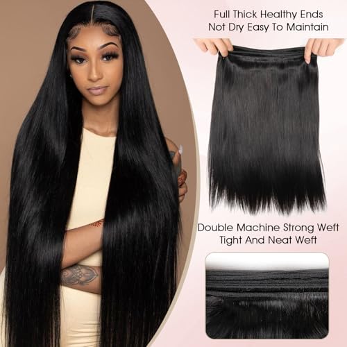 Human Hair Bundles,Straight 4 Bundles 12 14 16 18 Inch,16A Bundles Human Hair,100% Unprocessed Virgin Brazilian Hair Extensions Double Weft, Quick Weave Sew In Hair Bundle