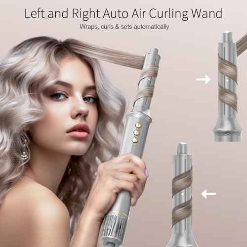 5-in-1 Blow Dryer Brush Set - 110,000 RPM High Speed Hair Dryer & Airbrush Hair Multi Styler - No Heat Damage Auto Wrap Air Curler - Magic Hot Air Styler for at Home Styling Women Gray