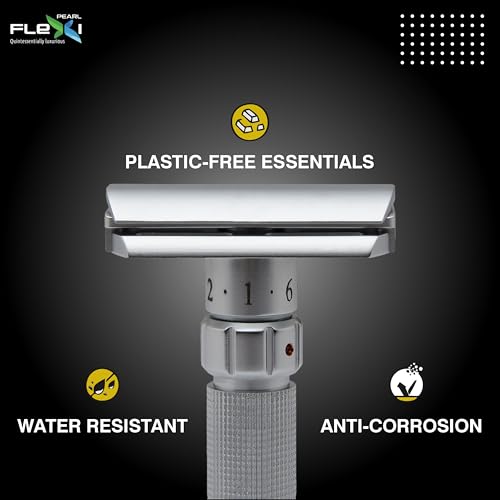 Pearl Flexi Adjustable Safety Razor Version V12 - Reusable Metal Razor made of 100% Brass | Eco Friendly Double Edge Razor for Men | Men's Shaving Razor for best Father's Day Gift