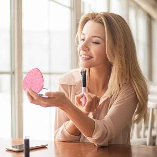 Compact Folding Mirror Heart Shaped Magnifying Mini Vanity Mirror Portable Travel Makeup Mirror for Purse Double-Sided Cute Glitter Cosmetic Mirror for Women Home Office
