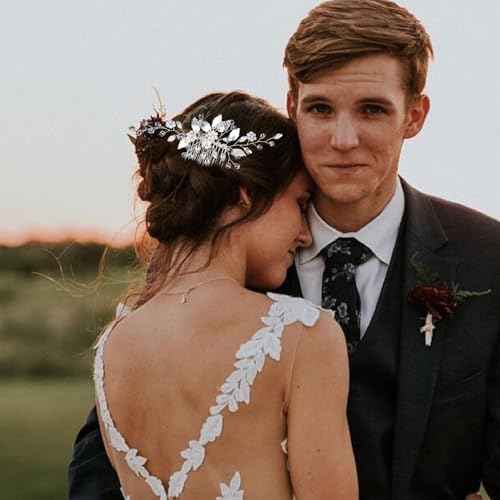 Crystal Wedding Hair Accessories - Hair Comb with Rhinestone Hair Pins and Pearls for Bride, Bridesmaids, Flower Girls (Silver)