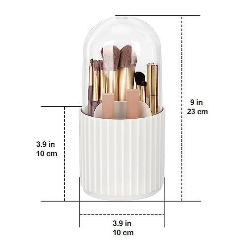 JessLab Makeup Brush Holder Organizer with Lid, 360 Degree Rotatable Makeup Brush Organizer Spinning Cosmetics Holders Brush Storage Box Display for Bathroom Vanity Countertop, White