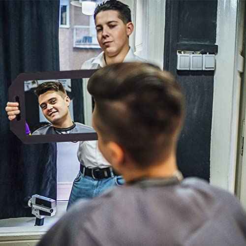 Barber Mirror Handheld Foam, Salon Large Foam Hand Mirror with Double Handle, Square Barbershop Handheld Mirror, Black