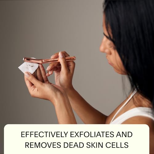 Leaf Shave | Leaf Dermaplaner Kit, All-Metal Reusable Dermaplane Razor and Exfoliating Tool for Women, Includes Matching Stand and 10-Pack of Refills - Rose Gold