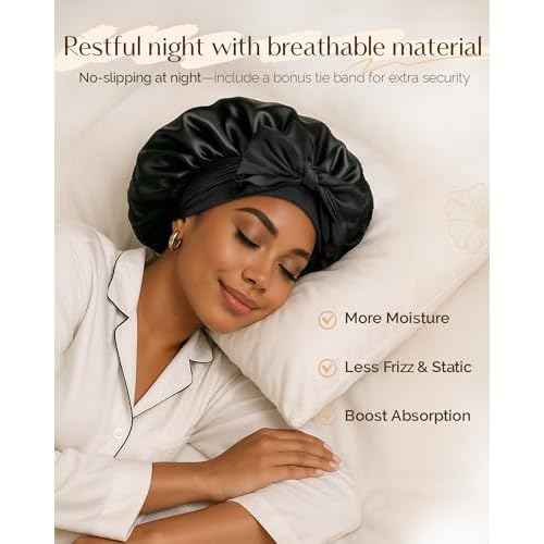 Yanibest Adjustable Satin Bonnet for Sleeping, Double Layer Silk Hair Bonnet with Tie Band for Unisex Women Men Curly Natural