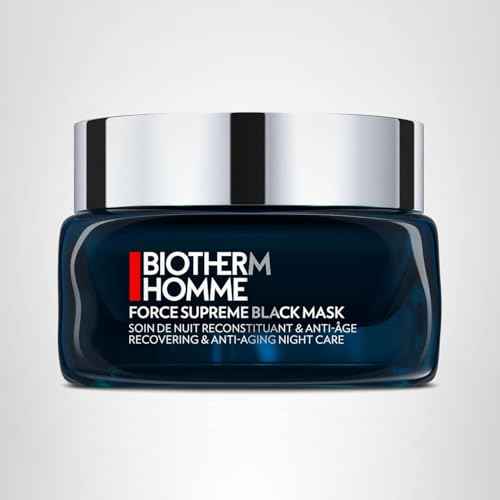 Biotherm Homme Force Supreme Black Mask, Recovering & Anti-Aging Night Mask for Men with Dark Cultivated Algae and Blue Algae, Plumps and Energizes the Skin, Smoothes Wrinkles Overnight, 1.7 Fl. Oz.