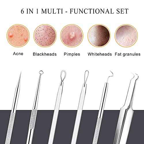 Pimple Popper Tool Kit - 6 Pcs Blackhead Remover Comedone Extractor Tool Kit with Metal Case for Quick and Easy Removal of Pimples, Blackheads, Zit Removing, Forehead, Facial and Nose(Silver)