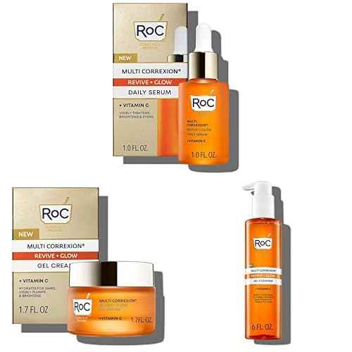 RoC Multi Correxion Revive + Glow 10% Vitamin C Skin Care Set: Vitamin C Serum, Face Moisturizer, Gel Facial Cleanser, Stocking Stuffers for Men & Women