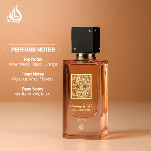 Lattafa Ana Abiyedh Coral for Unisex Eau de Parfum Spray, 2.0 Ounce / 60 ml