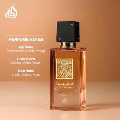Lattafa Ana Abiyedh Coral for Unisex Eau de Parfum Spray, 2.0 Ounce / 60 ml