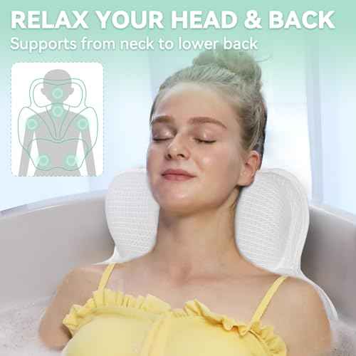 Bath Pillows for Tub - Luxury Bathtub Pillow Neck, Head, Back Support, Soft 4D Mesh Fabric and Non-Slip Suction Cups & Quick Dry, Fits All Tubs, Bath Soaking Accessories Spa Gifts, White