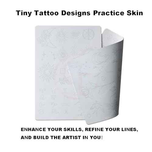 White Tattoo Practice Skin, Double-Sided 1.5MM Realistic Fake Skin for Fine Line & Stencil Training, 50+ Pre-Printed Designs, Reusable Tattoo Training Pads for Beginners & Artists