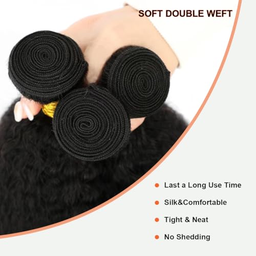 Yaki Straight Bundles Kinky Straight Human Hair 12A 100% Unprocessed Brazilian Virgin Hair for Black Women - Natural Black Hair Extension 14 16 18 Inch