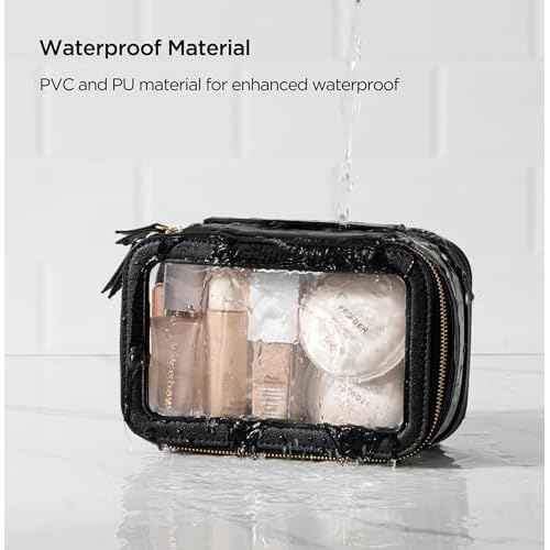 Medium Clear Makeup Bag for Women, Portable Travel Makeup Bag Organizer Waterproof Toiletry Bag Cute Makeup Bags Cosmetic Bag Makeup Pouch, Black