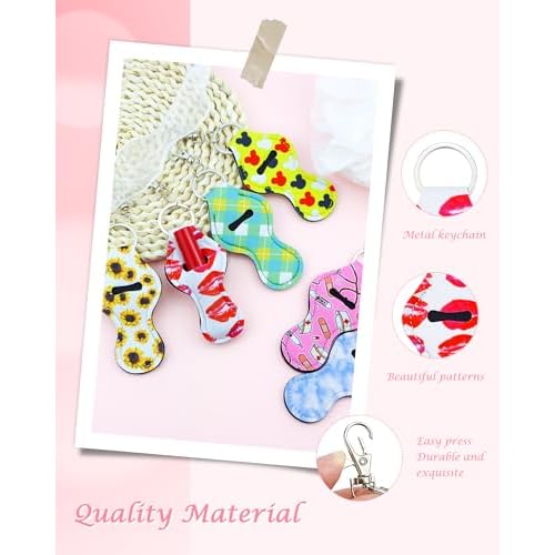 6 Pcs Chapstick Holder Keychain, Lip Balm Holder with 6 Sets Keyring Clips for Lipstick, Chapstick, Lip Balm, Lanyards