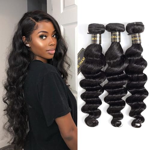 12A Loose Deep Wave Bundles Human Hair 3 Bundles Brazilian Virgin Loose Deep 100% Unprocessed Loose Wave Bundles Human Hair for Women(16" 18" 20",3 bundles)