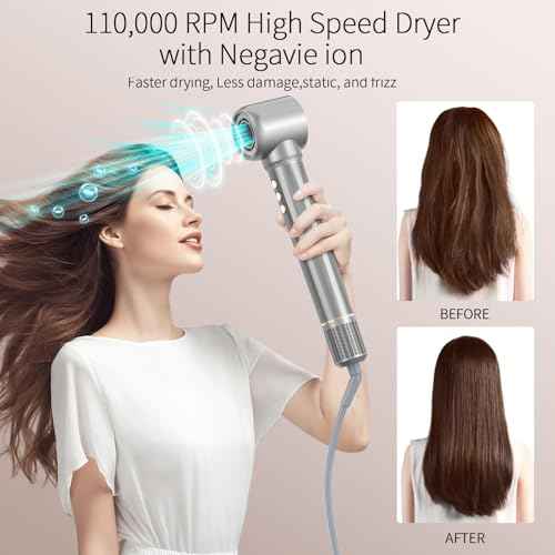 5-in-1 Blow Dryer Brush Set - 110,000 RPM High Speed Hair Dryer & Airbrush Hair Multi Styler - No Heat Damage Auto Wrap Air Curler - Magic Hot Air Styler for at Home Styling Women Gray