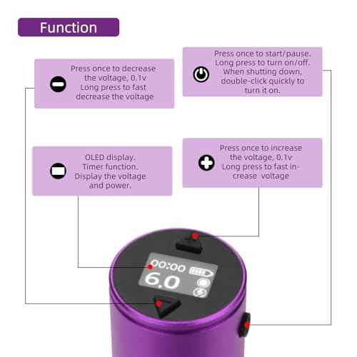 ATOMUS Cordless Tattoo Power Supply, Wireless Tattoo Battery Pack RCA Connector USB Rechargeable 1600mAh Battery Capacity OLED Display for Tattoo Pen Rotary Tattoo Machine