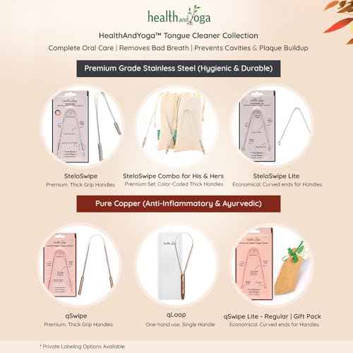 HealthAndYoga¢â Tongue Cleaner Scraper with Storage Bag - Hygienic, Surgical Grade, Non-Synthetic Grip ? Sterilizable Tongue Brush Cleaner (Surgical Steel - 1 Pack)