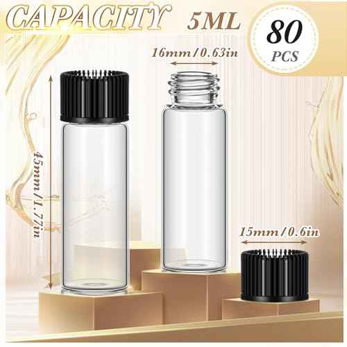 Lallisa 80 Pcs 5 ml Small Glass Vials with Screw Caps and Plastic Stopper Anointing Oil Sample Clear Bottles Leakproof for Liquids Aromatherapy Fragrance Lightweight Perfume Travel