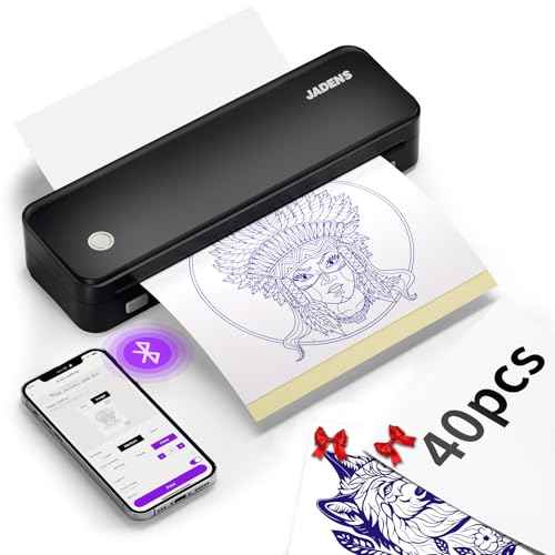 JADENS Tattoo Stencil Printer with 40pcs Transfer Paper, Bluetooth Thermal Tattoo Printer Machine with 2600mAh Battery, Compatible with Android & iOS, PC for Tattoo Artists & Beginners