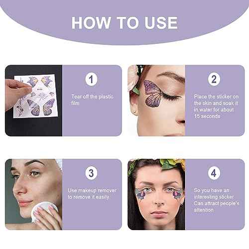 14 Sheets Glitter Butterfly Tattoos Temporary Stickers Waterproof Butterfly Face Tattoo Glitter Fairy Wings Makeup Fake Tattoos For Girls Fairy Princess Party Birthday Party Favor Gifts