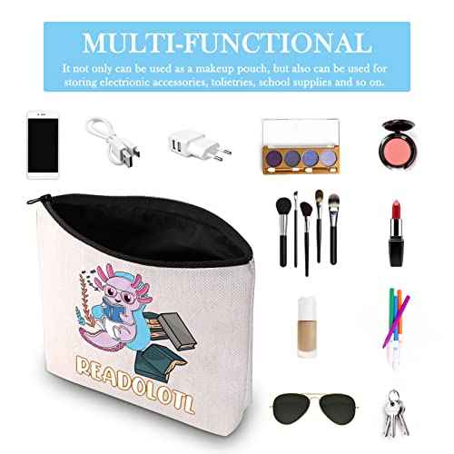 GJTIM Axolotl Gifts Bookish Gifts Readolotl Makeup Bag Funny Axolotl Book Reading Zipper Pouch Bookworm Gifts for Readers Book Lovers (Readolotl Bag)