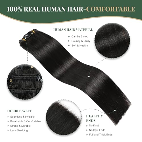Missme Clip In Hair Extensions Real Human Hair 18 Inch 120g 7pcs Invisible Straight Seamless Clip Ins Hair Extensions Double Weft #1B Natural Black Remy Human Hair Clip In Extensions For Women