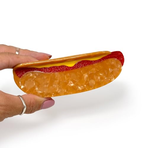 Hot Dog Hair Claw Clip for Women ? Strong Hold Grip, Durable Hair Claw Clips for Styling ? 5"L x 1.75"H, July 4th Celebration Claw Clips for Women, BBQ FUN Claw Clips for Thick Hair